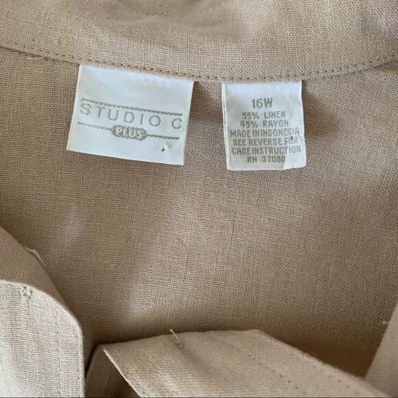 Studio C Plus Tan Linen Blend Button Front Shirtdress Long Modest Dress Size 16W - Picture 5 of 5
